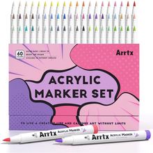 Arrtx Acrylic Paint Markers 60B,Brush Tip Acrylic Markers for Rock Painting,Glas