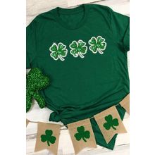 Green St Patrick Clover Patch Sequin Graphic T-shirt