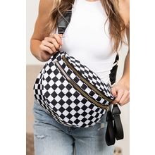 Color black Checkered Print Wide Strap Large Crossbody Bag