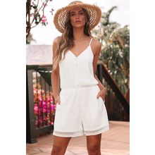 White Lace Spaghetti Strap V Neck Loose Fit Romper