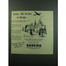 1949 Sabena Belgian Airlines Ad - Luxury air service to Europe