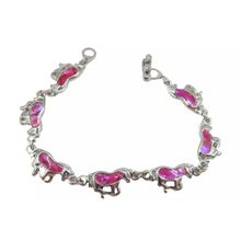 Galloping Horse Linked Bracelet Pink Dyed Paua Shell 18 CM Ladies Jewellery