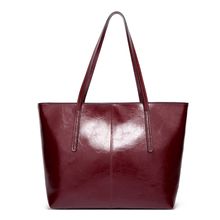Ladies' Large Capacity Oil Wax Leather Shoulder Bag Tote Bag Red