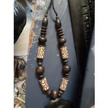 womens wooden & clay? beaded necklace on cord