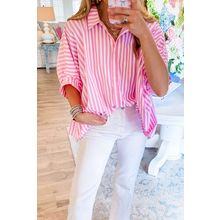 Pink Stripe Dolman Sleeve Oversize Shirt
