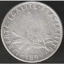 1899 France 1 Franc Silver Coin