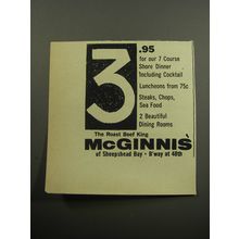 1957 McGinnis' Restaurant Ad - 3.95 for our 7 course Shore Dinner