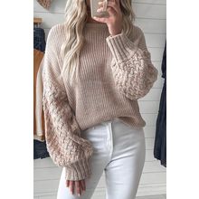 Parchment Cable Knit Sleeve Drop Shoulder Sweater