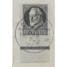 GER (BAVARIA) 1914 25pf KING LUDWIG III' (IMPERFED) FINE USED (EBID64-436)