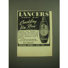 1946 Lancers Dinner Wine Advertisement - Crackling Vin Rose Vintage 1933
