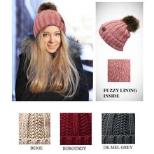 Beanie Caps - Fuzzy Lined Beanie w/ Faux Fur Pom - HT-YJ-820