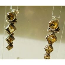 Vintage 925 Earrings Pale Lemon Citrine Gemstone Bezel set Diamond Silver Drops