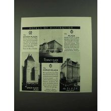 1931 Savoy-Plaza, Plaza and Copley-Plaza Hotels Ad