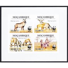 Mozambique WWF Roan Antelope Imperf Block of 4 2010 MNH MI#3658-3661 Sc#1930