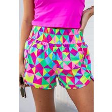 Multicolor Geometric High Waisted Athletic Shorts
