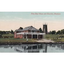 ED1 EVESHAM - NEW BOAT HOUSE AND CHURCHES . PRINTED POSTCARD