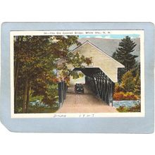 NH White Mountains Covered Bridge Postcard Covered Bridge w/Old Car World ~472