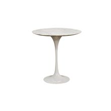 20" Diameter White Tulip Flower Style Faux Marble End Side Table Mid-Century Mod