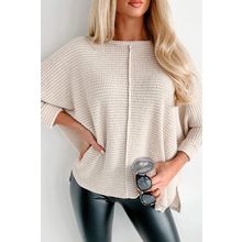 Apricot Waffle Knit Splits Batwing Sleeve Oversized Top