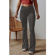 Dark Grey V Shape High Waist Flared Leggings