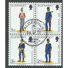 GUE 1974 SE~TE BLOCK OF 4 'GUERNSEY MILITIA' FINE USED (EBID49-991)