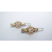 Two small tiny gold and clear crystal hair pin clip barrettes fine hair