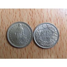 Switzerland 1970 1/2 Half Franc Coin