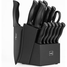 Knife Set, HUNTER.DUAL 15 Pcs Kitchen Knife Set with Block Self Sharpening, Dish
