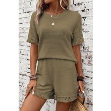 Laurel Green Fringe Trim Textured Short Two Piece Set