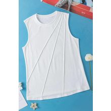 White Crew Neck Pleated Tank Top
