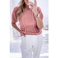 Pink Cable Knit Mixed Textured Short Sleeve Sweater