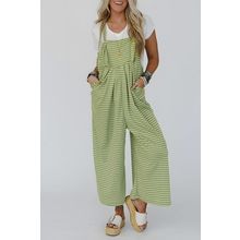 Green Gingham Wide Leg Loose Overall with Pockets