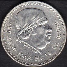 1948 Mexico 1 Peso Silver Coin