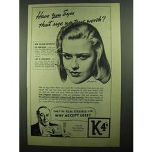 1939 K4's Cigarettes Ad - Eyes Size Up True Worth?