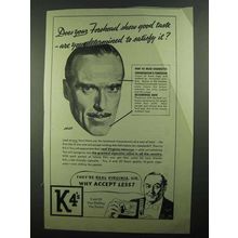 1939 K4's Cigarettes Ad - Forehead Show Good Taste