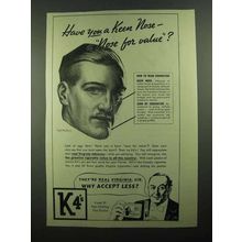 1939 K4's Cigarettes Ad - Keen Nose for Value