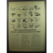 1952 American Meat Institute Ad - 20 ways meat packers reduce costs from farm