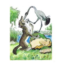 Art A. BAZHENOV "The Wolf and the Crane" Postcard (CCCP)
