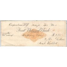 New York Cooperstown Cancelled Check First National Bank of Cooperstown Ch~34