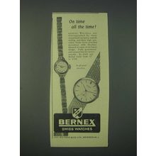 1959 Bernex Swiss Watches Ad - On time all the time