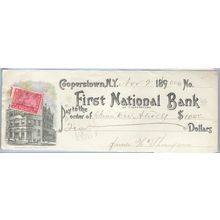 New York Cooperstown Cancelled Check First National Bank of Cooperstown Ch~33