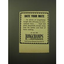 1960 Longchamps Restaurant Ad - Date your mate
