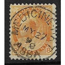 CANADA 1898-1902 QV 8c USED SG162 small hinge thin seen when held to light