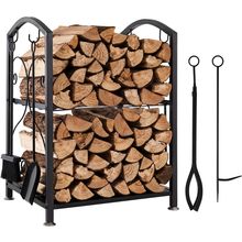 Sunolga Firewood Rack Indoor, 5-Piece Fireplace Tools Set 28 Inches Tall Firewoo