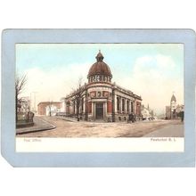 Rhode Island Pawtucket Postcard Post Office Street Scene Intersection w/Ho~1064