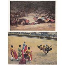 Bullfighter Falling Of Bull Beating Figher Being Killed 2x Old Postcard s