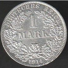1914 A Germany 1 Mark Silver Coin