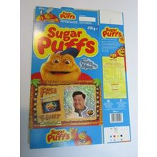 Sugar Puffs 1994 The Flintstones Sticker FRED T-Shirt Offer Empty Cereal Box