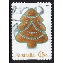 Australia 2021 Christmas - Gingerbread Xmas Tree-Foiled/Embellished 65c s/a Used