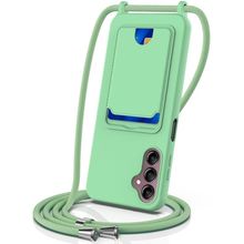 Card Slot Liquid Silicone Crossbody Green Phone Case Cover for Samsung S24 FE